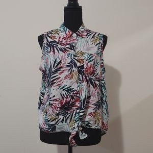 Tropical Medium Short Sleeve Button Up Top